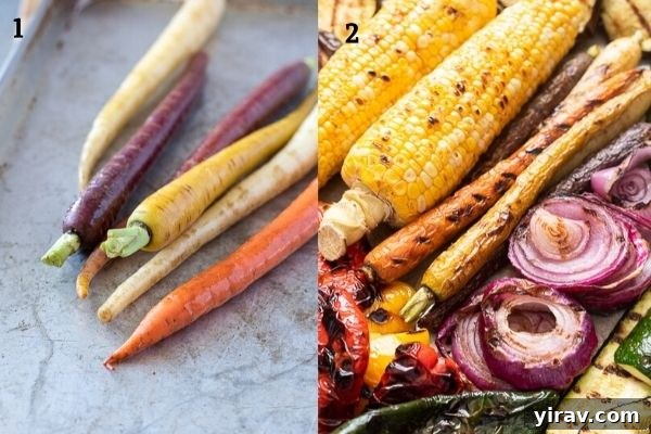 Collage showing carrots before and after grilling
