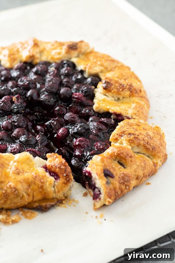Close up of slice of blueberry galette