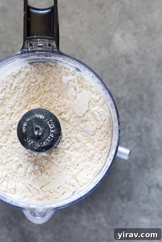 Flour, sugar and salt combined in food processor for galette dough.
