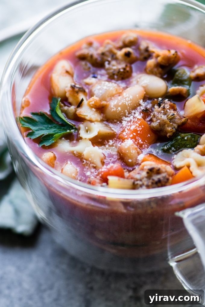 Italian sausage and bean soup in a bowl