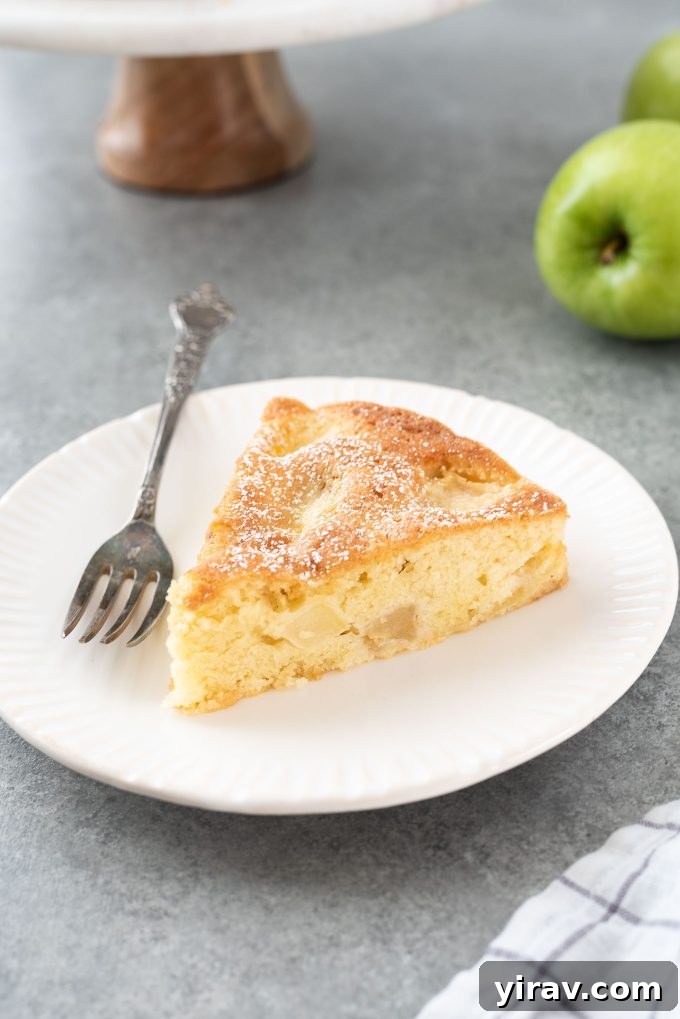Rustic French Apple Cake 9 slice of french apple cake on a plate