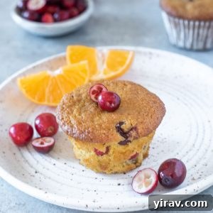 Healthy cranberry orange muffin on a white plate