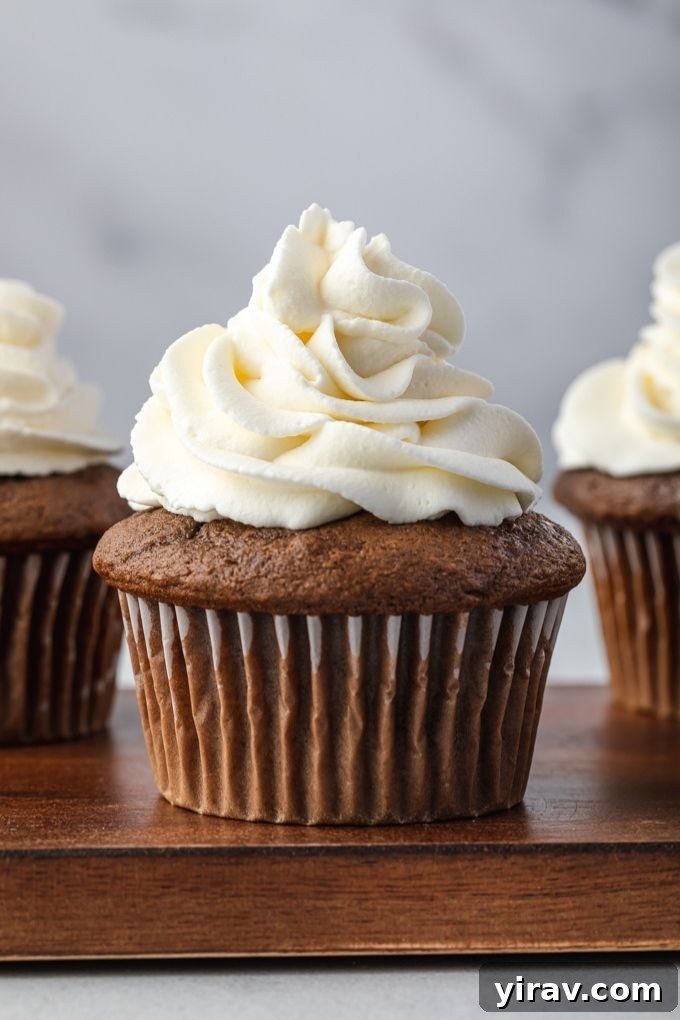Foolproof Whipped Cream 8 Stabilized whipped cream piped beautifully on top of a cupcake