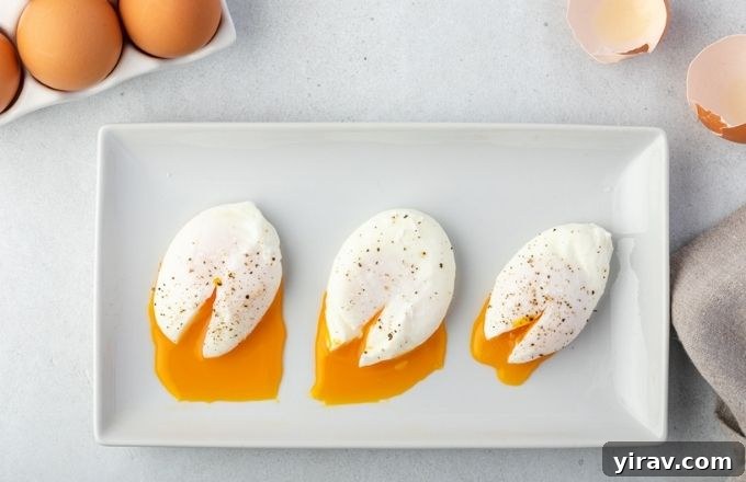 Comparison of soft, medium and hard poached eggs on a platter
