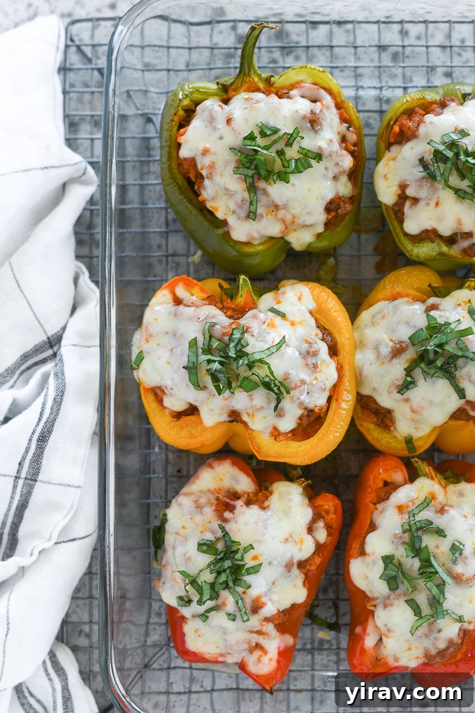 Italian stuffed peppers in a baking dish