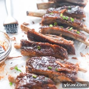 Instant Pot ribs with bbq sauce and scallions, a close-up of the delicious dish.