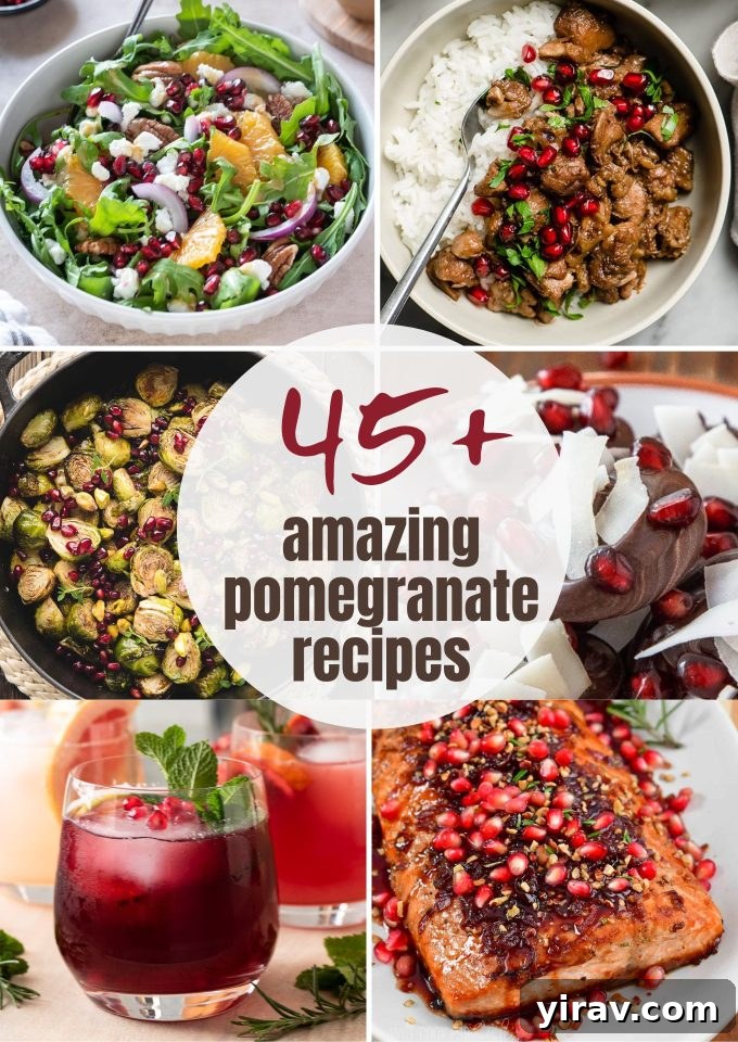 A vibrant collage featuring various pomegranate recipes, showcasing the versatility and beauty of the fruit in different dishes.