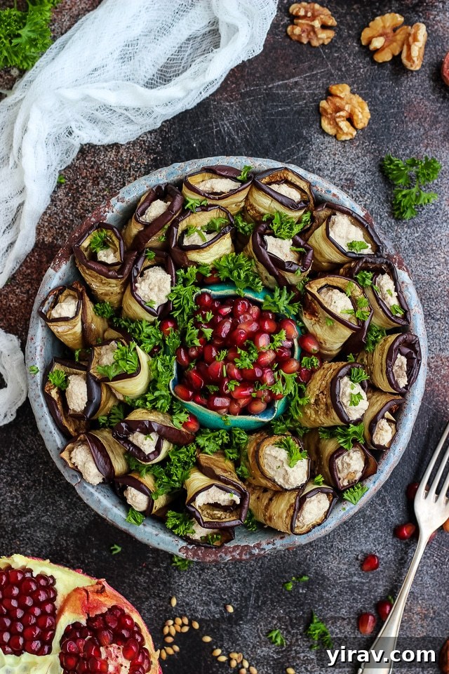 Georgian Eggplant Rolls with Walnuts, a healthy and simple vegan appetizer.