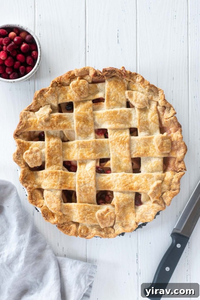 Apple cranberry pie with lattice pie crust