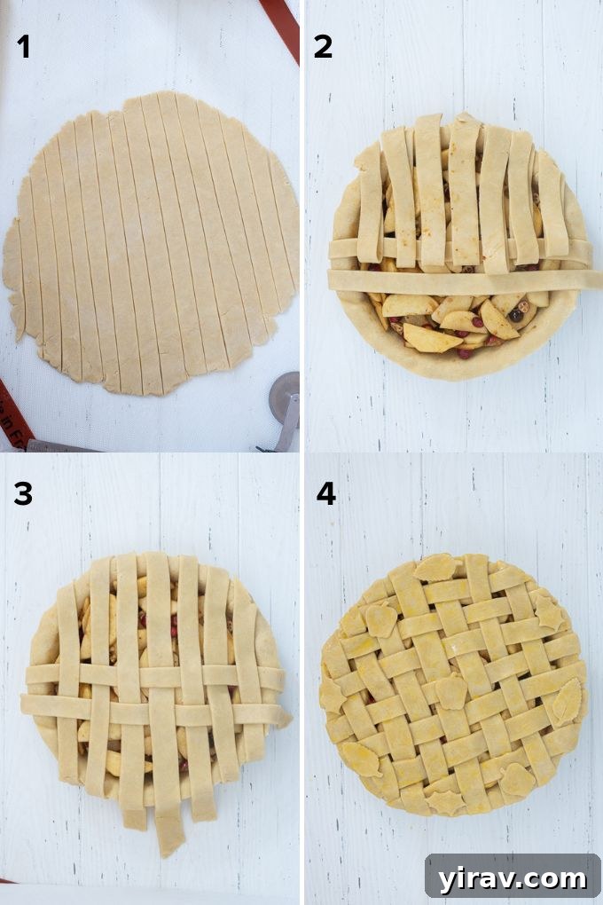 Roll and cut lattice pie crust and assemble pie