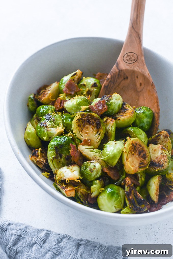 Brussels sprouts with bacon served in a stylish dish