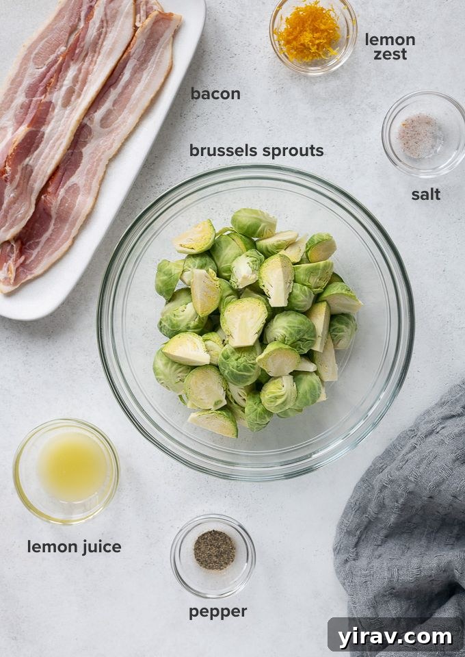 Brussels sprouts and bacon recipe ingredients laid out