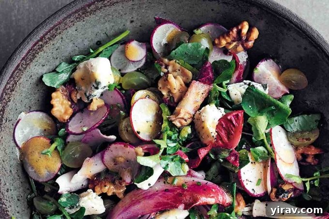 Elegant Endive Salad with Roquefort, candied walnuts, and grapes