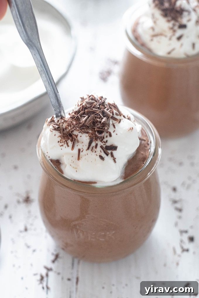 Easy Chocolate Mousse in a jar with whipped cream