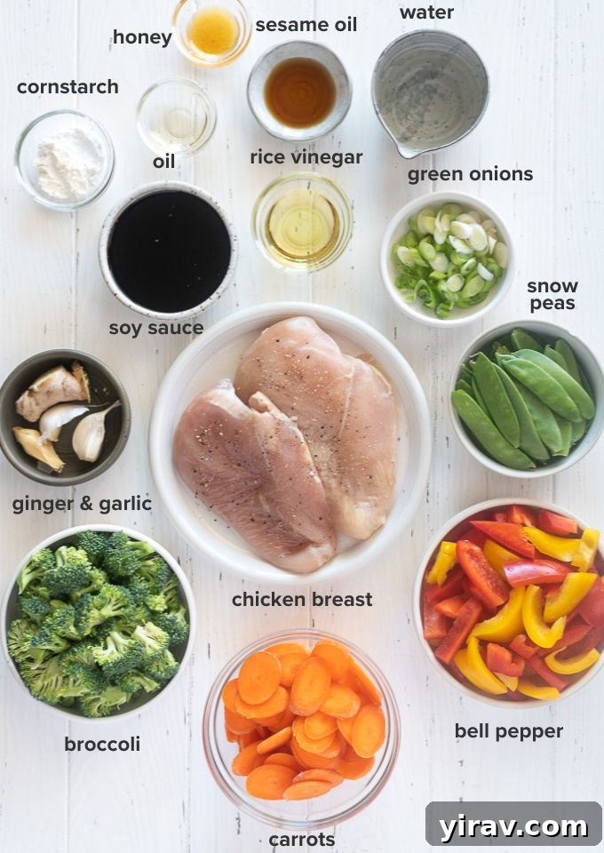 Chicken vegetable stir fry recipe ingredients labelled