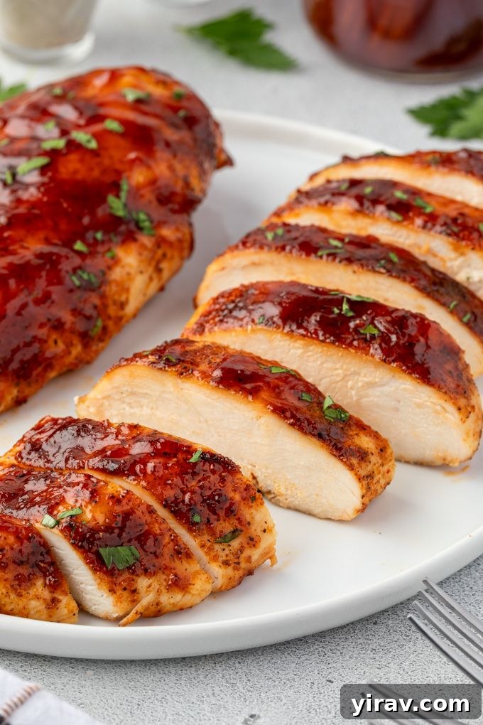 Air fryer bbq chicken sliced on a white plate