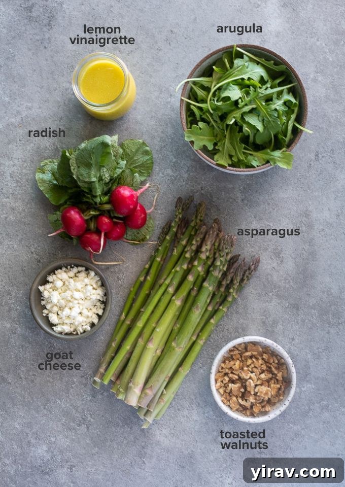 Asparagus salad recipe ingredients arranged for preparation