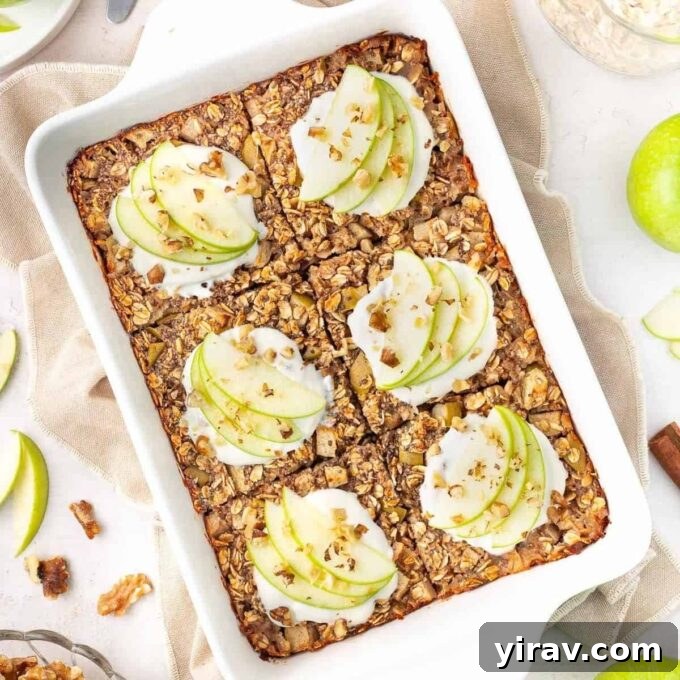 Baked apple cinnamon oatmeal in a dish
