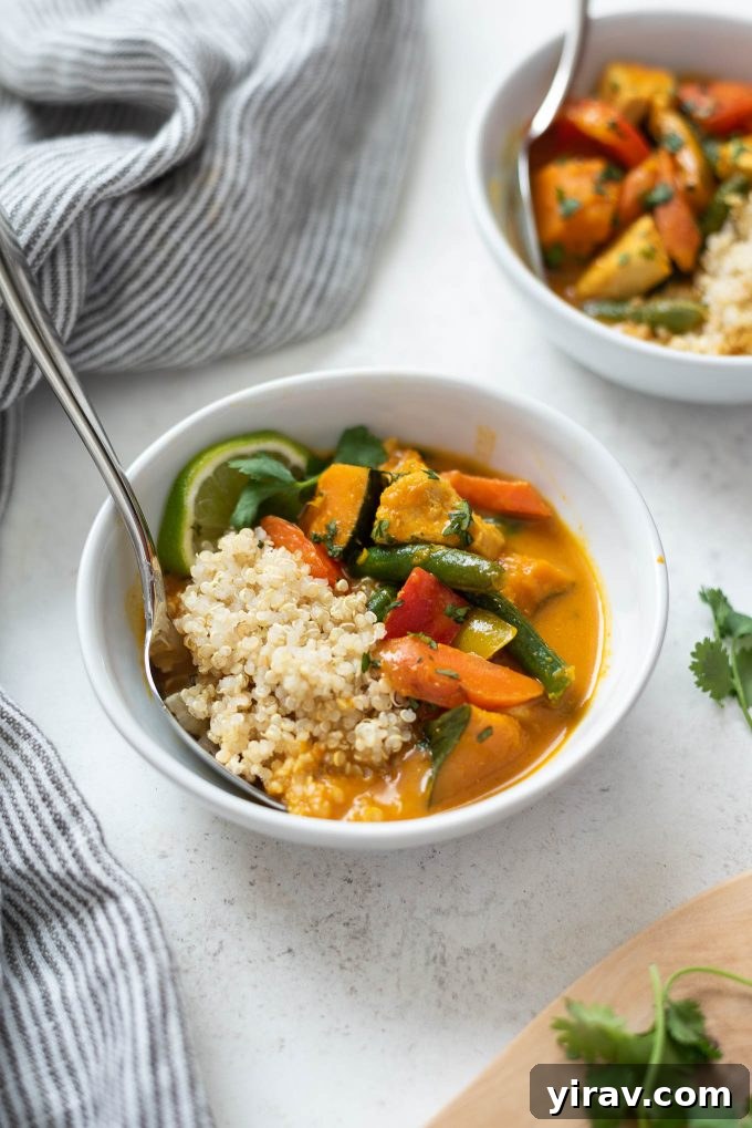Flavorful Thai Pumpkin Curry with Chicken in a bowl