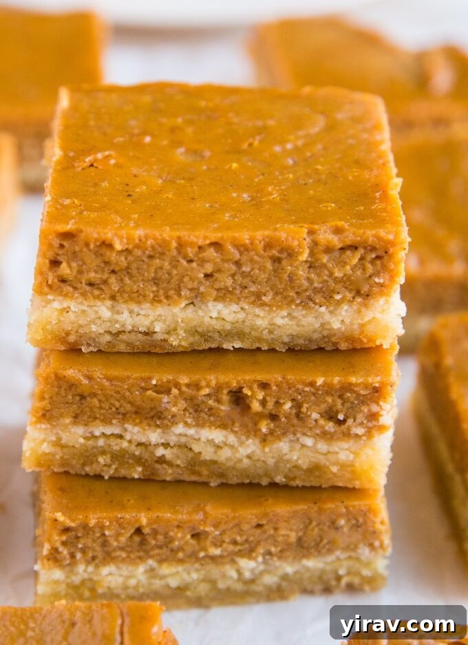 Stack of Paleo Pumpkin Pie Bars, grain-free and dairy-free