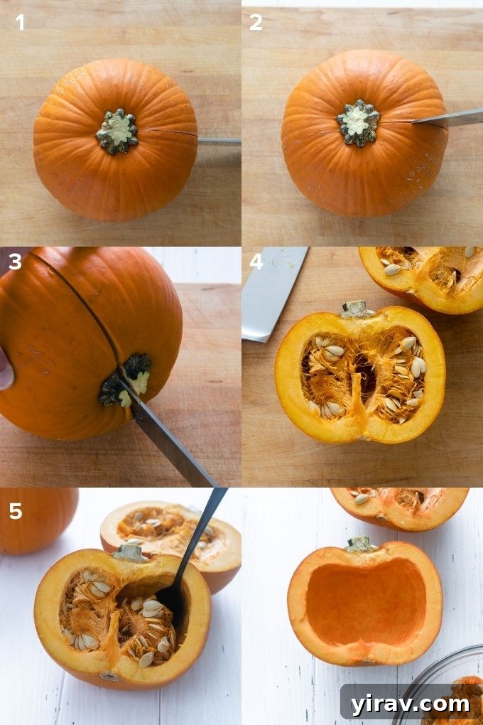 How to cut a pumpkin in half and remove seeds