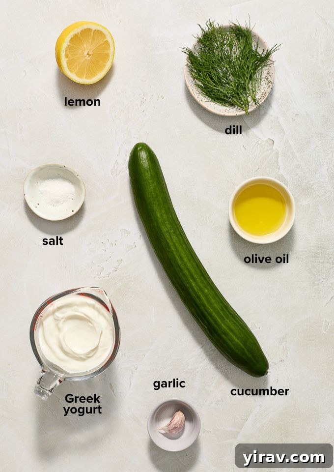 Greek tzatziki recipe ingredients.