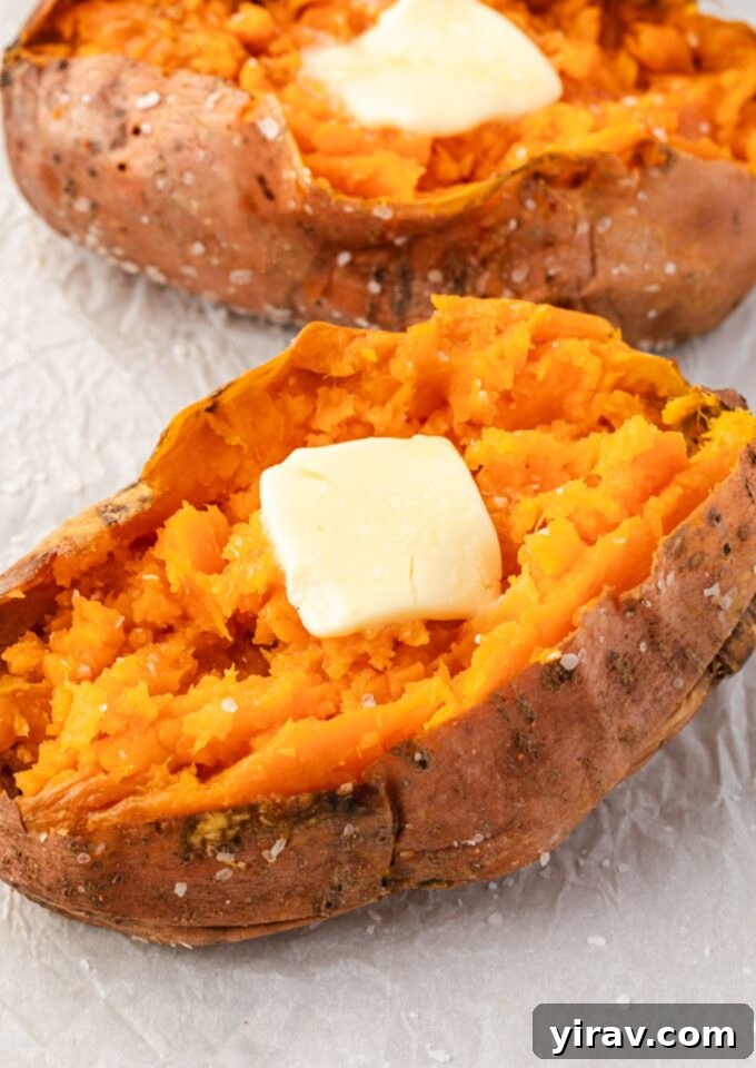 Freshly baked sweet potatoes with tender insides and crispy skins