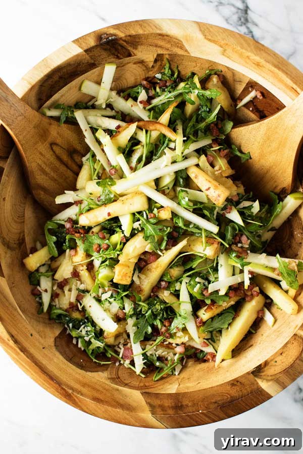 Refreshing roasted parsnip salad with apple and pancetta
