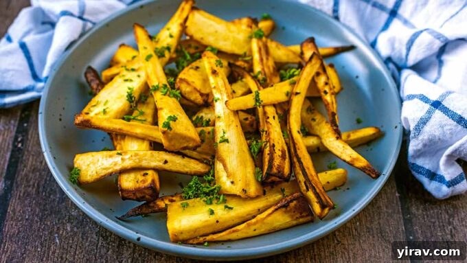 Crispy air fryer parsnips coated in honey mustard