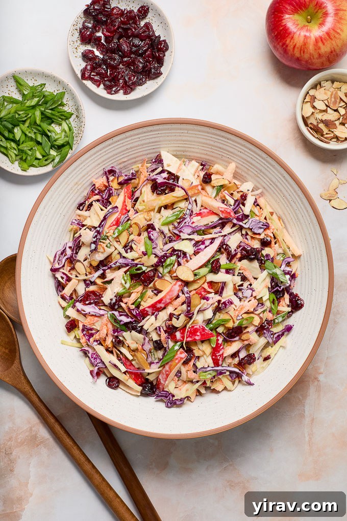 Bright Apple Fennel Slaw 3 A close-up shot of Fennel and Apple Slaw in a rustic bowl, ready to be served, highlighting the fresh ingredients.