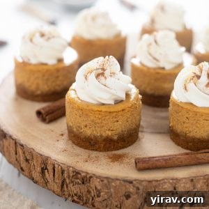 Bite Sized Pumpkin Cheesecake Treats 9 Mini pumpkin cheesecake on a wood serving platter