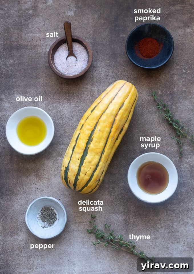 Maple-Kissed Delicata Delight 4 Roasted delicata squash recipe ingredients.