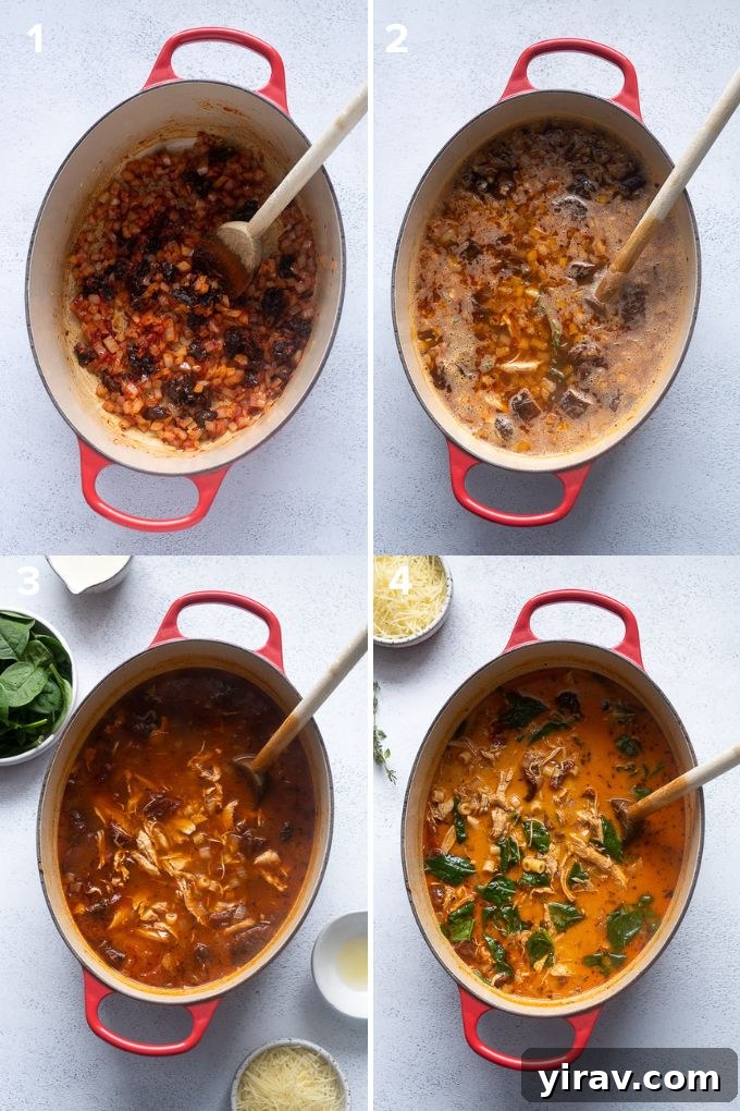 Cupid's Comfort Chicken Soup 5 Step-by-step image showing onion and garlic being sautéed in a pot.