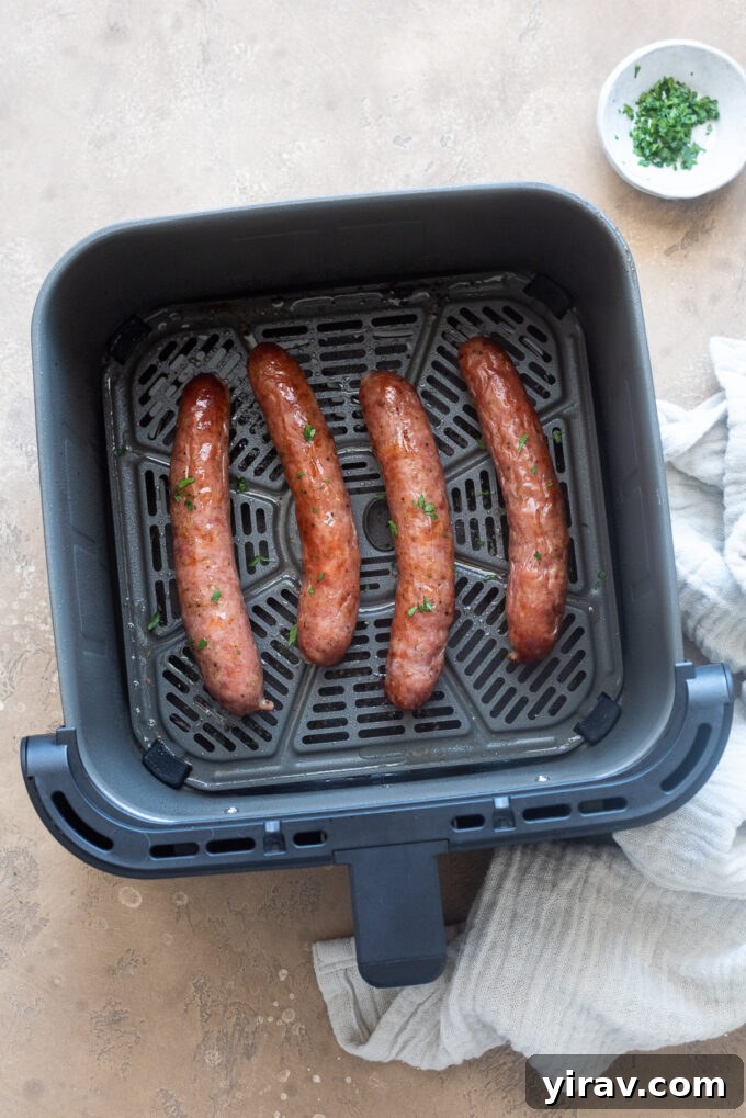 Cooked sausage in the air fryer.