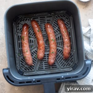 Cooked sausage in the air fryer.