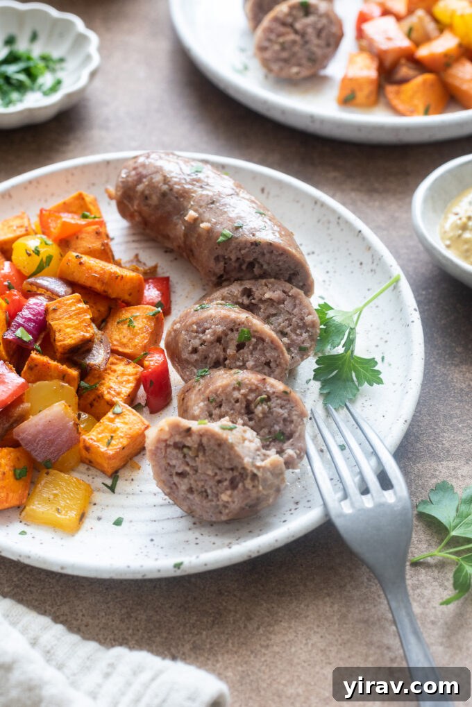 One pan sausage and veggies on a plate.