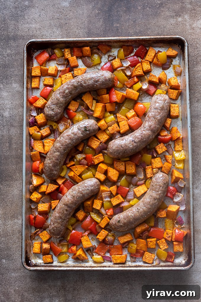 How to make one pan roasted sausage and vegetables.