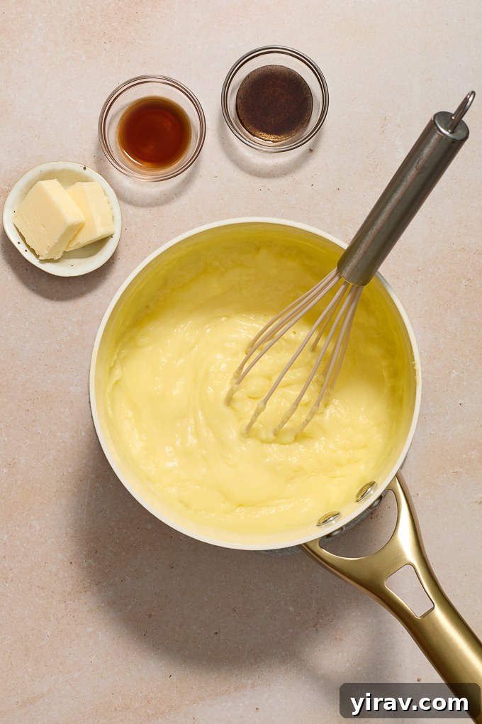 Cooked pastry cream before butter and vanilla added.