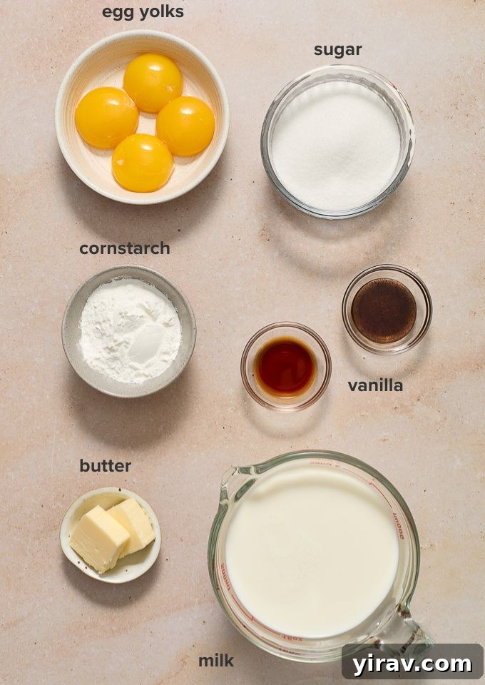 Pastry cream recipe ingredients.