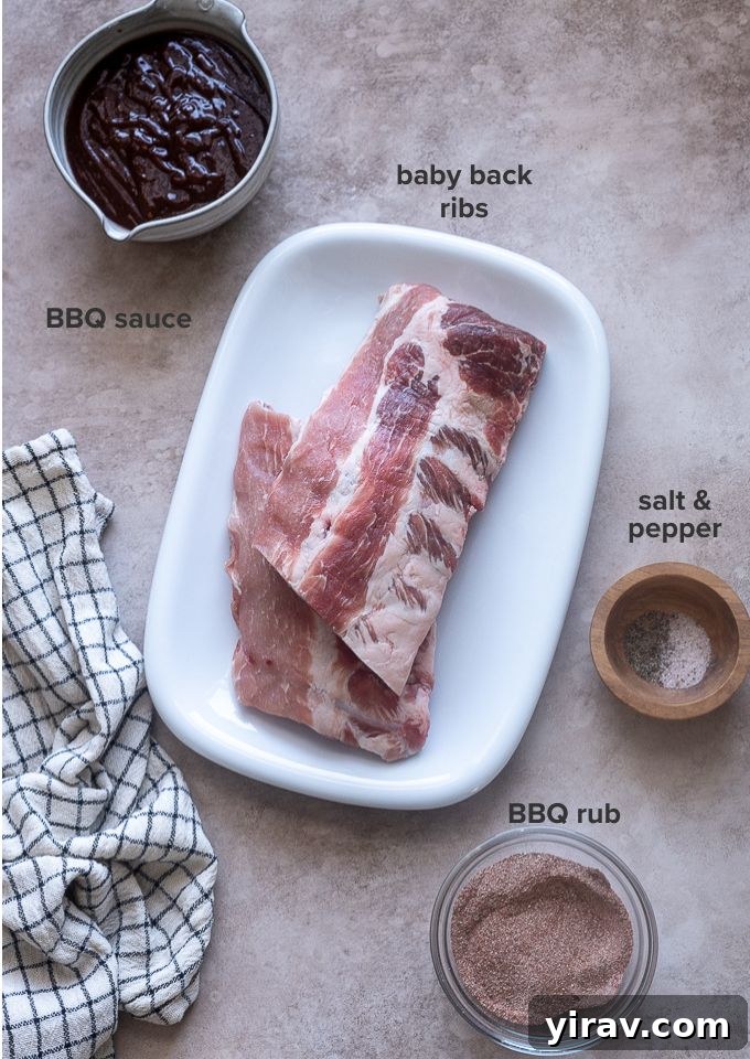Slow cooker baby back ribs recipe ingredients.