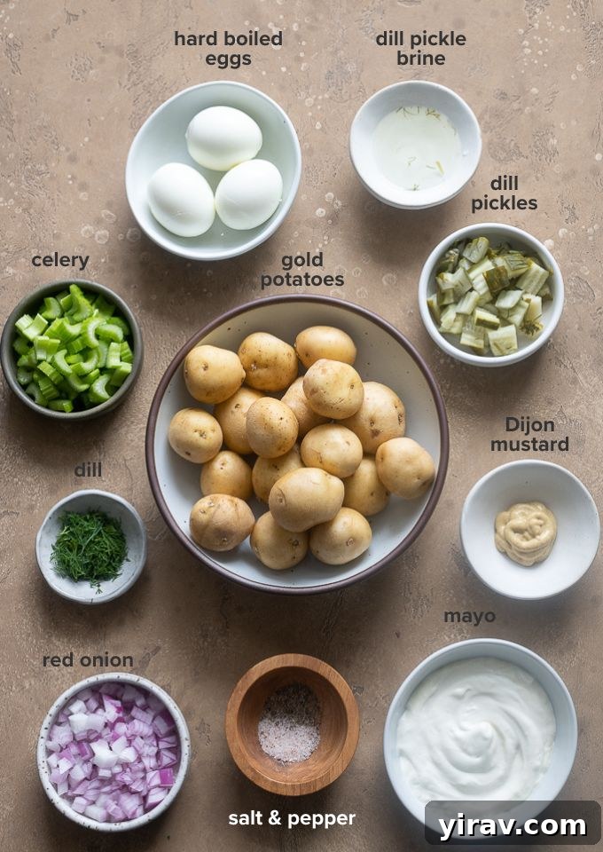 Dill pickle potato salad recipe ingredients.