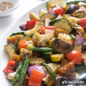 Air fryer roasted vegetables on a serving platter.