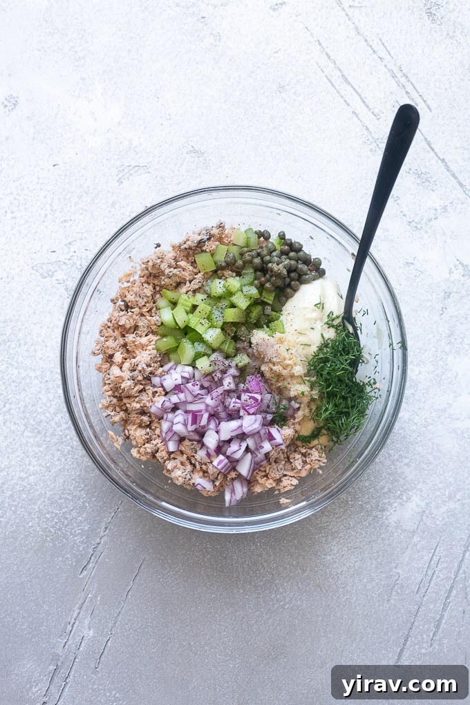 Salmon salad before combining.