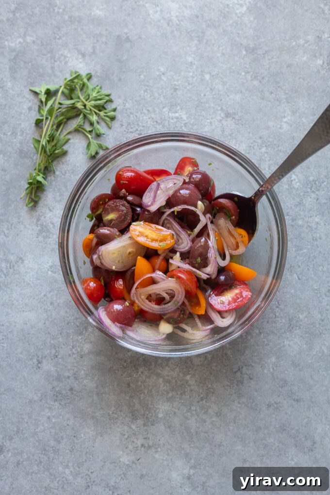 Combine cherry tomato mixture for baked cod with tomatoes and olives.