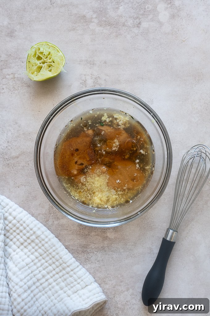 Peanut salad dressing ingredients in a bowl.