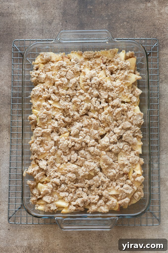 Golden Crumb Apple Pie Bars 7 Sprinkle the reserved 1/3 of shortbread dough over the cinnamon apple filling.