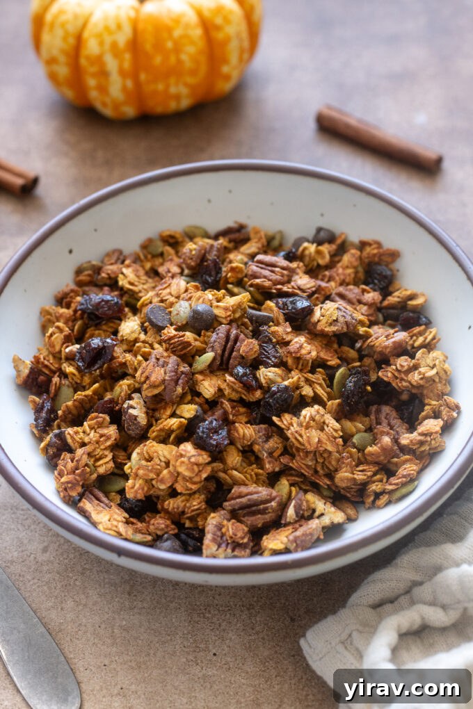 Protein pumpkin granola in a bowl.