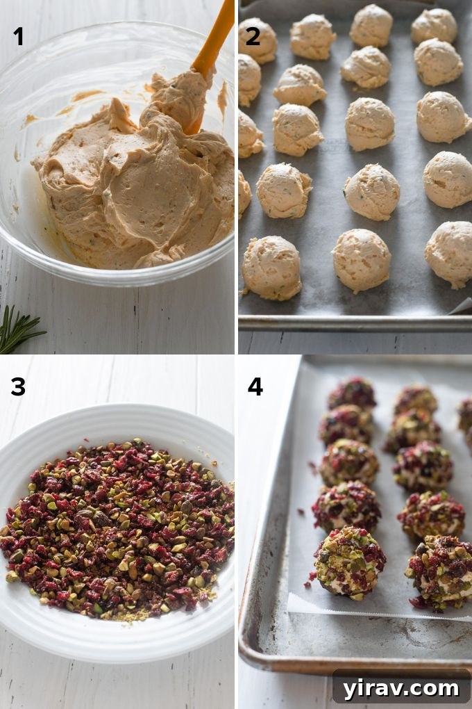 Step-by-step image showing how to mix ingredients for mini cheese balls