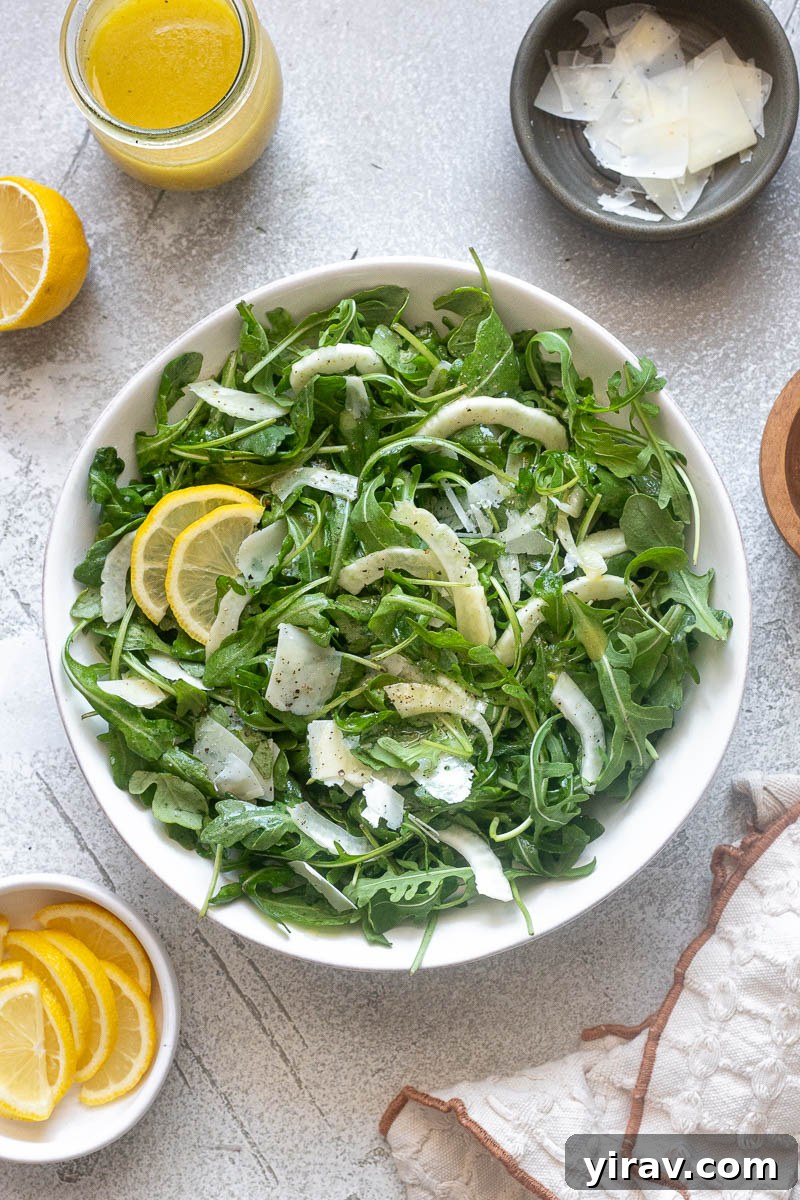 A fresh arugula and fennel salad with a bright lemon vinaigrette.