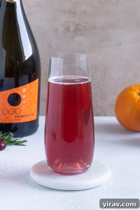 Christmas champagne cocktail ready for garnishes.